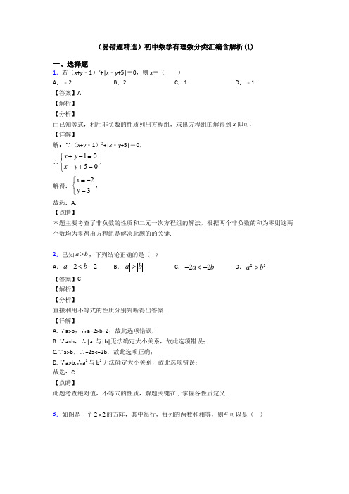 (易错题精选)初中数学有理数分类汇编含解析(1)