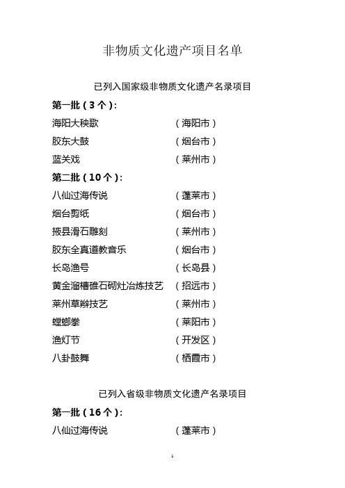 非物质文化遗产项目名单(国家级、省级、市级)