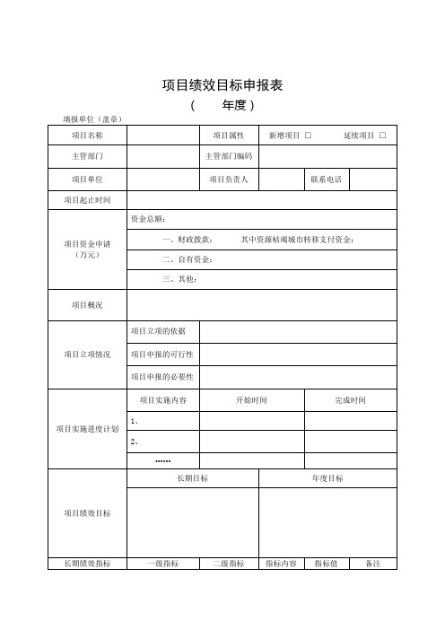 项目绩效目标申报表模板