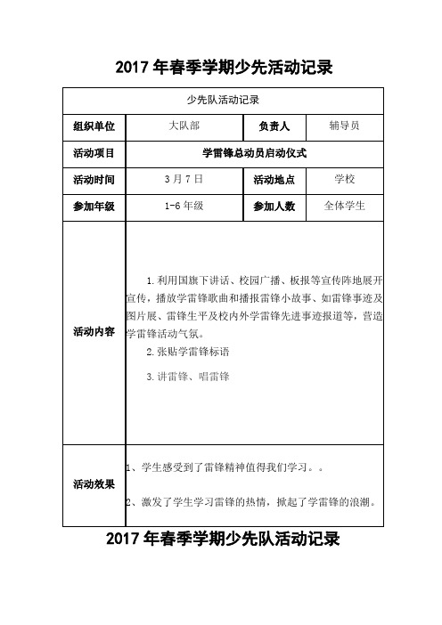 春季学期少先队活动记录