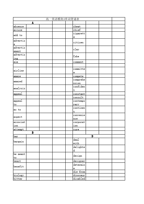 4. 牛津版高中英语模块4单词背诵表