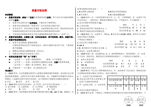 山东省泰安市九年级化学上册5.1化学反应中的质量守恒质量守恒定律练习(新版)鲁教版