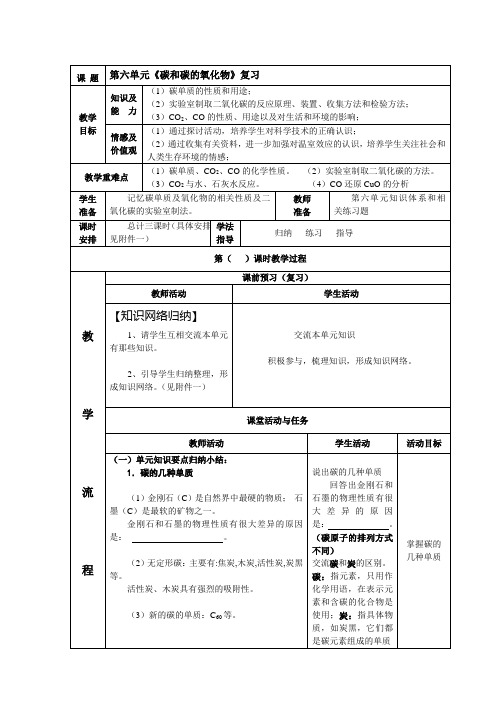 第六单元《碳和碳的氧化物》复习教学设计