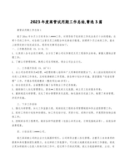 2023年度高管试用期工作总结,菁选3篇