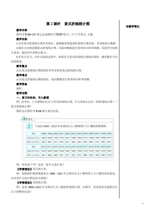 人教版五年级数学下册第七单元折线统计图——复式折线统计图教案