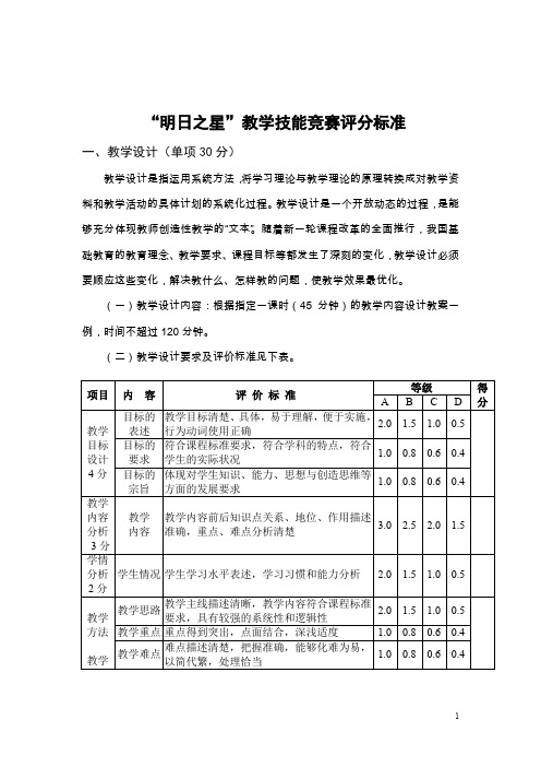 教学技能竞赛评价标准