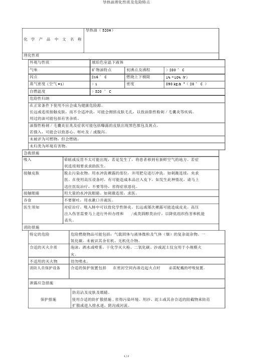 导热油理化性质及危险特性