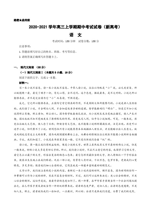 2020-2021学年高三上学期期中考试语文试卷(新高考)