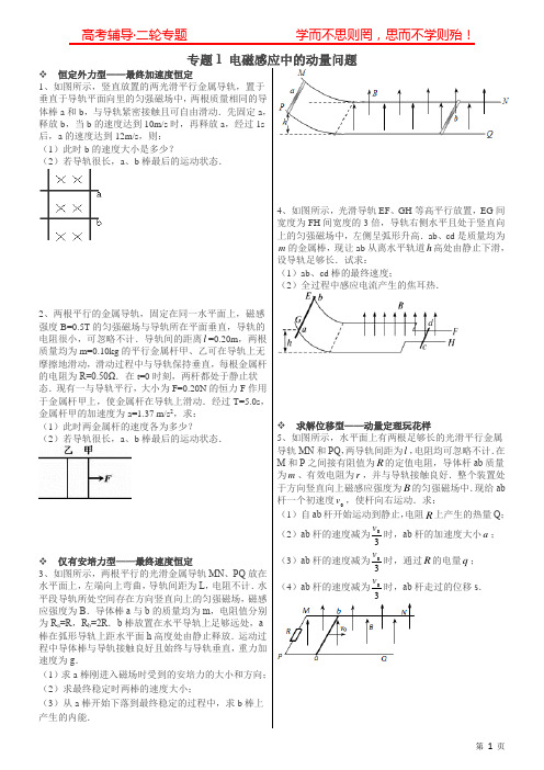 高考真题分类汇总专题01电磁感应中的动量问题附答案