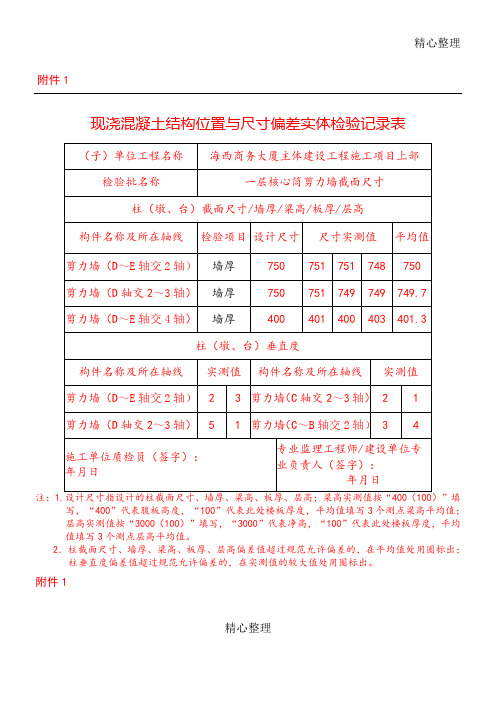 现浇混凝土结构位置与尺寸偏差实体检验记录表