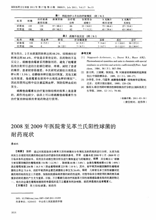 2008至2009年医院常见革兰氏阳性球菌的耐药现状