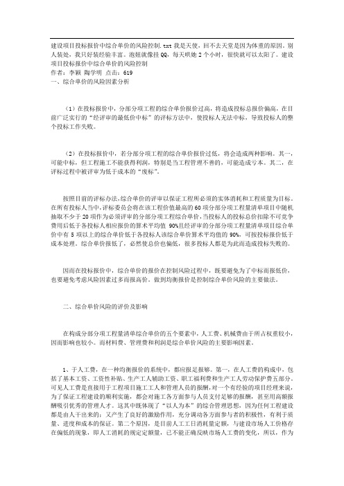 建设项目投标报价中综合单价的风险控制