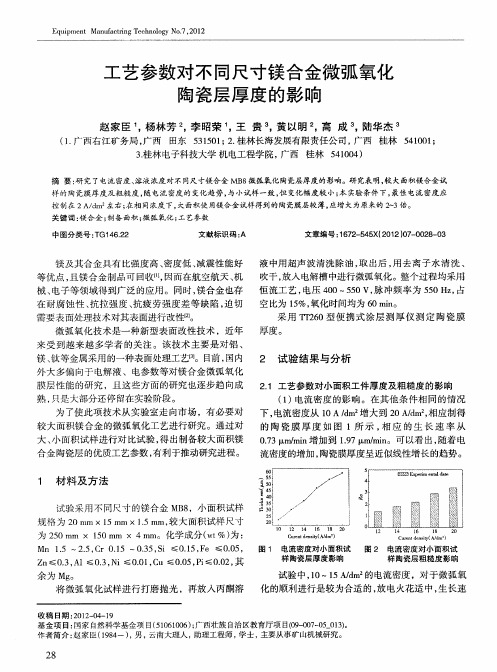 工艺参数对不同尺寸镁合金微弧氧化陶瓷层厚度的影响