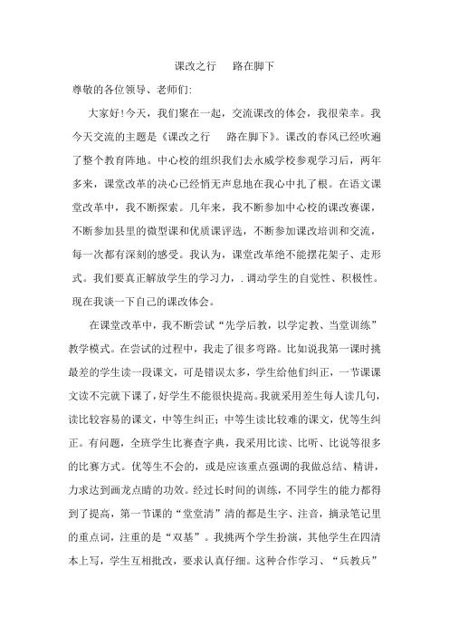 课改交流会发言稿 《课改之行,路在脚下》