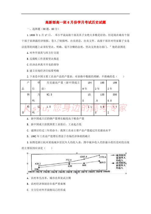 陕西省黄陵中学2017-2018学年高一历史6月月考试题(高新部)