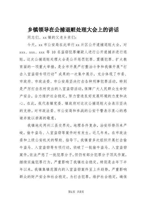 乡镇领导在公捕退赃处理大会上的讲话