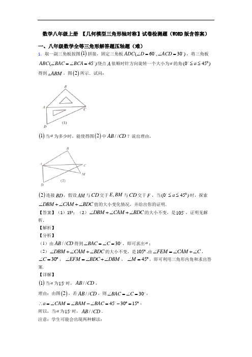 数学八年级上册 【几何模型三角形轴对称】试卷检测题(WORD版含答案)