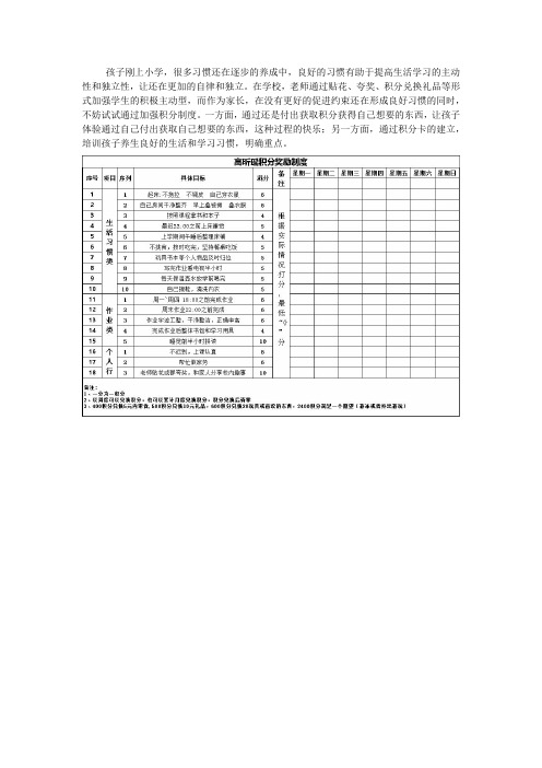 小学生积分奖励制度(家庭版)