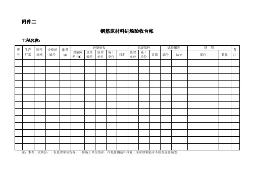 钢筋原材料进场验收台账