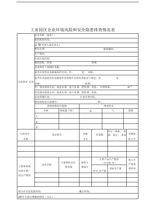 工业园区企业环境风险和安全隐患排查情况表