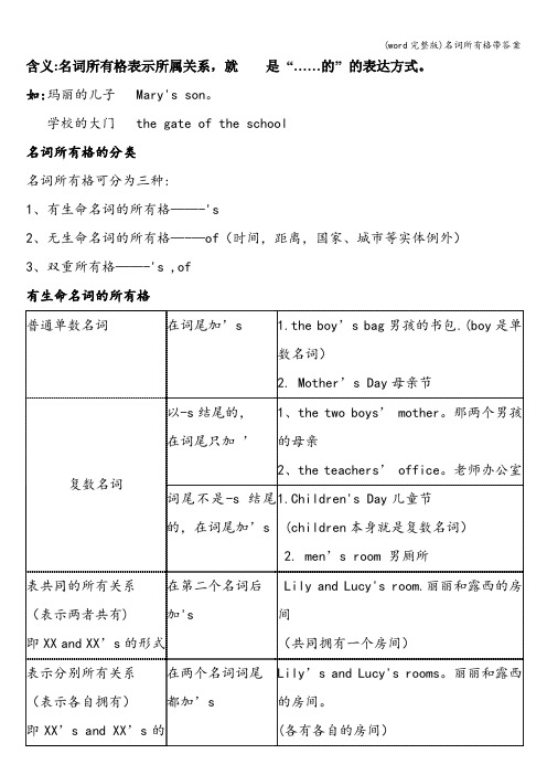 (word完整版)名词所有格带答案