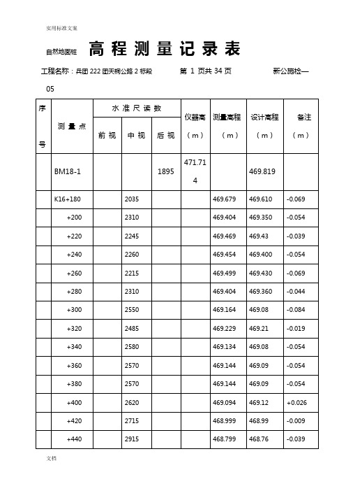 高 程 测 量 记 录 表