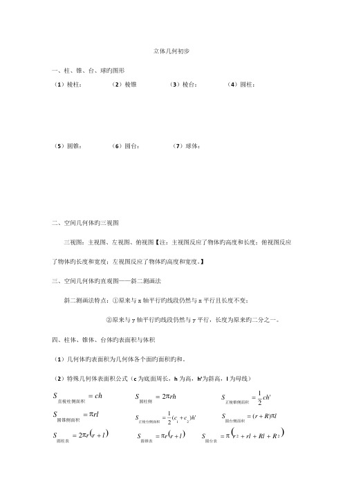 2023年立高中数学必修二立体几何知识点总结及例题