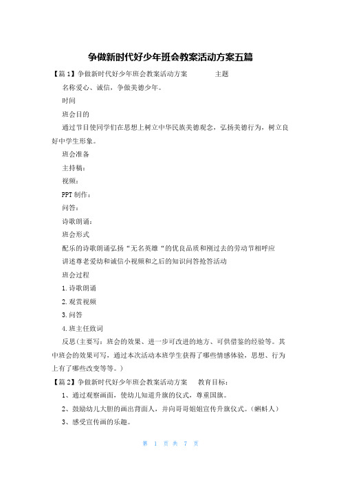 争做新时代好少年班会教案活动方案五篇