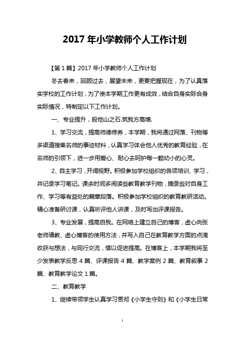 2017年小学教师个人工作计划