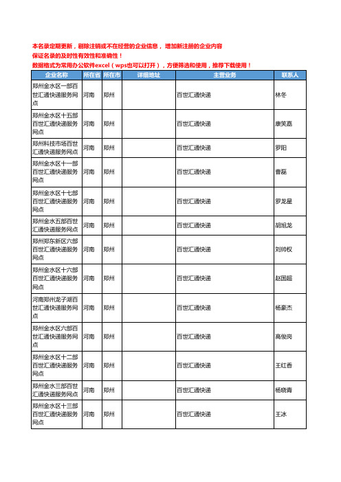 2020新版河南省百世汇通快递工商企业公司名录名单黄页联系方式大全319家