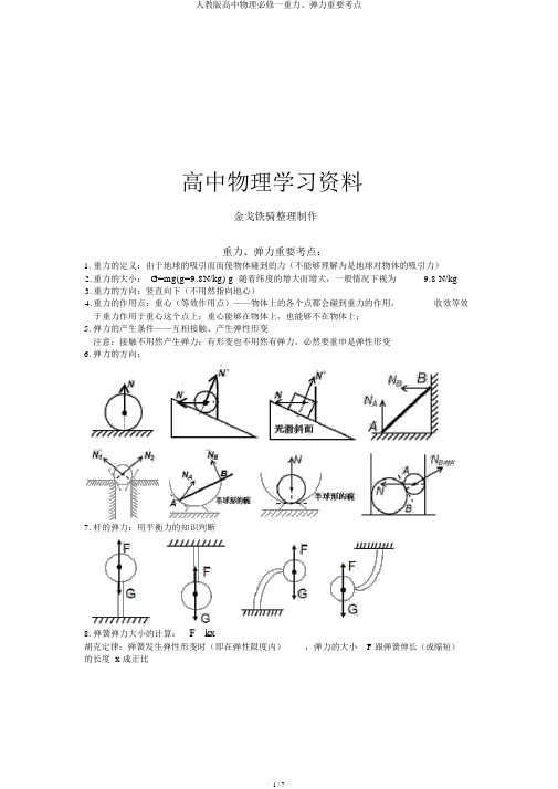 人教版高中物理必修一重力、弹力重要考点