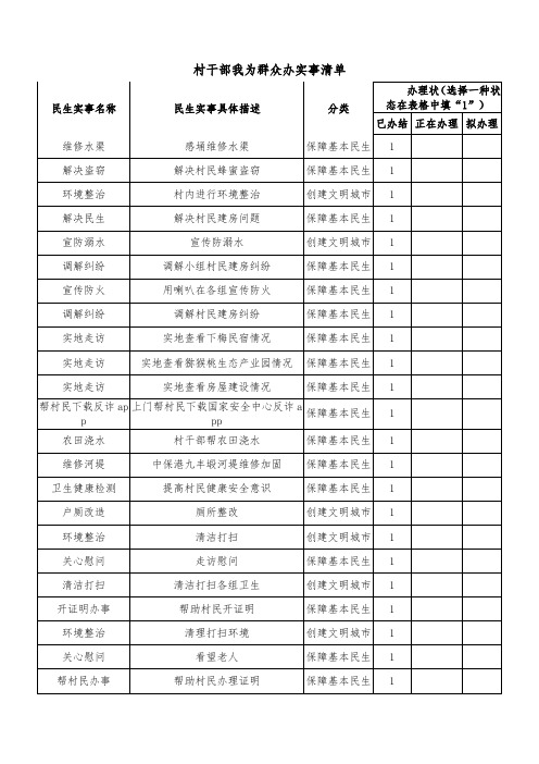 村干部我为群众办实事清单