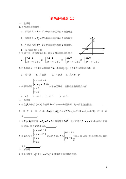 广西陆川县中学高二数学上学期 第7章 直线与圆的方程 简单线性规划1同步作业 大纲人教版.doc