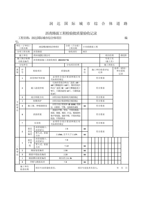 沥青路面工程检验批质量验收记录