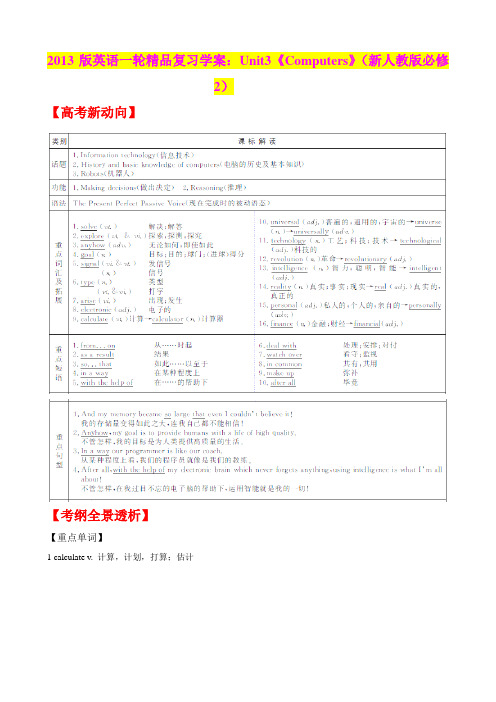 2013版英语一轮精品复习学案：Unit3《Computers》(新人教版必修2)