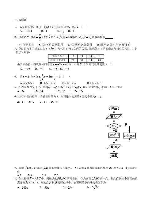 2014石家庄一模数学试卷(理)