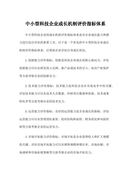 中小型科技企业成长机制评价指标体系