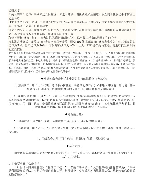 手术切口分类Ⅰ、Ⅱ、Ⅲ、Ⅳ类切口分类的标准