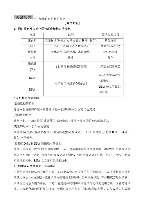 新课标高考生物实验技能一、细胞内有机物的鉴定方法汇总