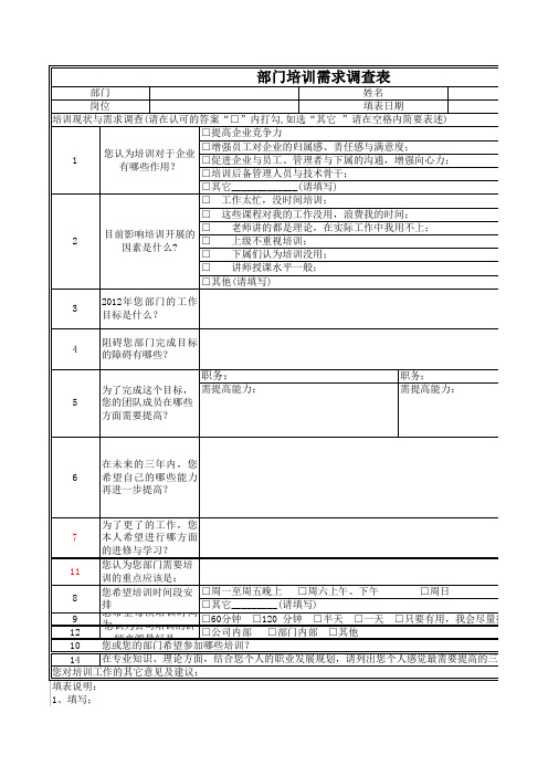 各部门培训需求调查表