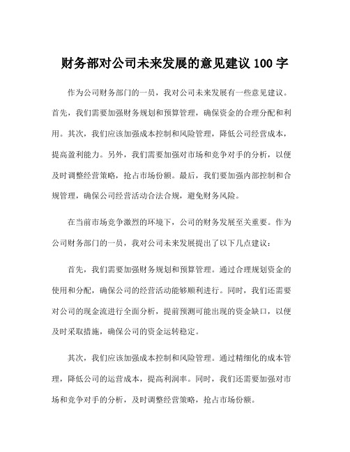 财务部对公司未来发展的意见建议100字