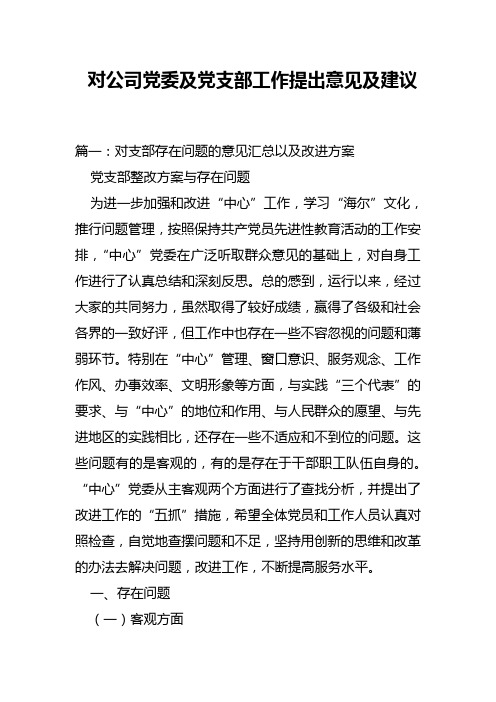 对公司党委与党支部工作提出意见与建议