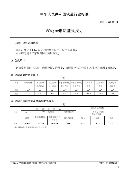 TB 2341.2-93 60公斤钢轨尺寸