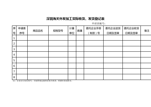 深圳海关外发加工实际收货发货登记表