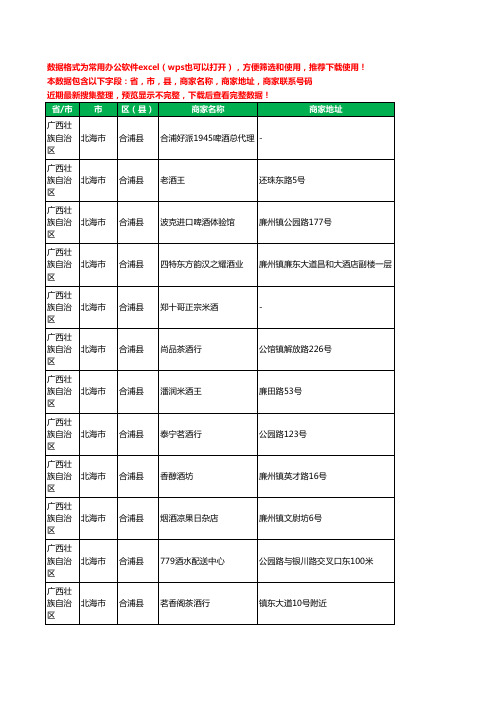 2020新版广西壮族自治区北海市合浦县烟酒工商企业公司商家名录名单黄页联系电话号码地址大全177家