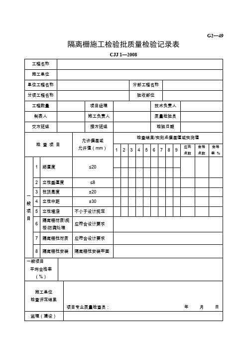 G2—49隔离栅施工检验批质量检验记录表