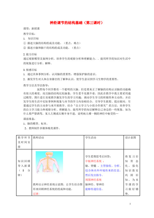 邹城市第九中学七年级生物下册 第五章 第二节神经调节的结构基础第3课时教案版