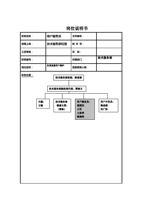 技术服务部客户服务员岗位职责样本