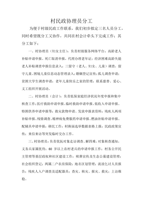 村民政协理员分工