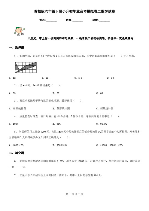 苏教版六年级下册小升初毕业会考模拟卷二数学试卷